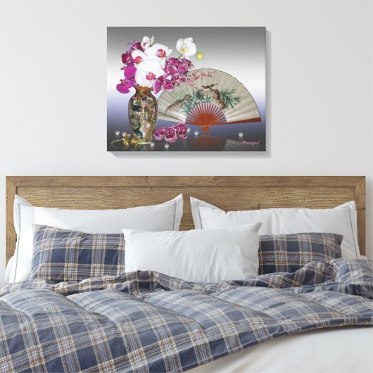 Aziatische stillevens, orchideeën, ventilatoren en canvas afdruk (Insitu (Slaapkamer))