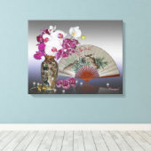 Aziatische stillevens, orchideeën, ventilatoren en canvas afdruk (Insitu (Houten vloer))