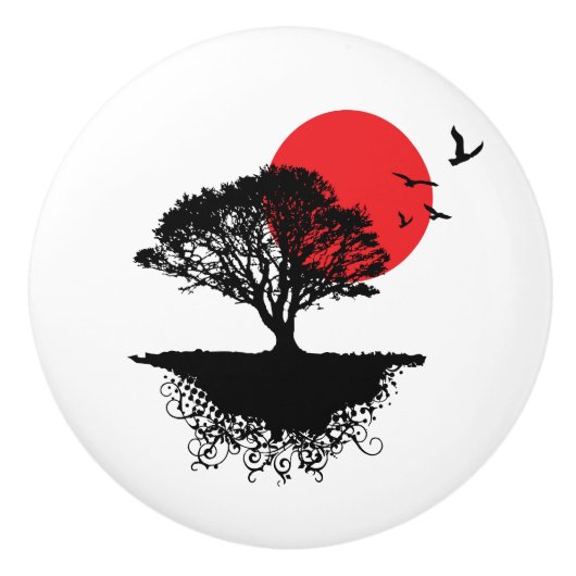 Aziatische Sunrise Ceramic Knob. Keramische Knop (Voorkant)