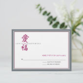 Aziatische Symbol Love and Happiness Wedding RSVP (Staand voorkant)