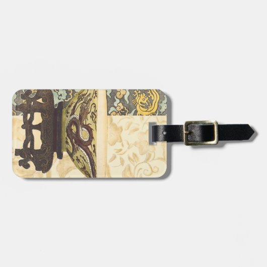Aziatische tapijt met Bowl- en Drakenontwerp Bagagelabel (Voorkant horizontaal)