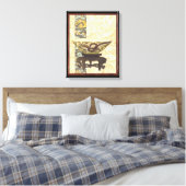 Aziatische tapijt met Bowl- en Drakenontwerp Canvas Afdruk (Insitu (Slaapkamer))