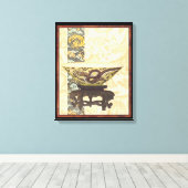 Aziatische tapijt met Bowl- en Drakenontwerp Canvas Afdruk (Insitu (Houten vloer))