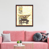 Aziatische tapijt met Bowl- en Drakenontwerp Canvas Afdruk (Insitu (Woonkamer))