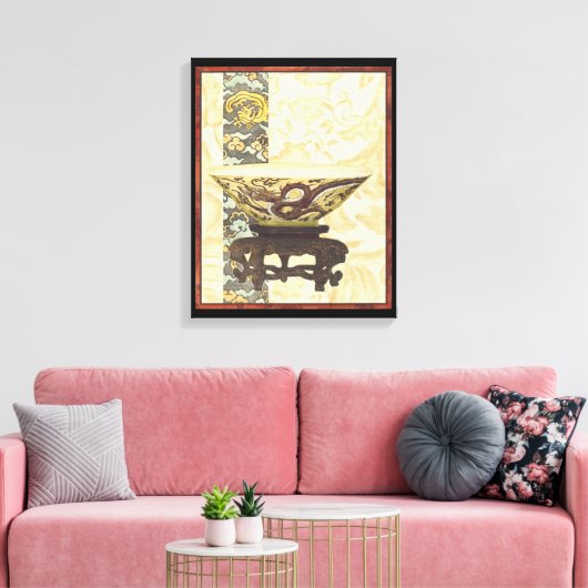Aziatische tapijt met Bowl- en Drakenontwerp Canvas Afdruk (Insitu (Woonkamer))