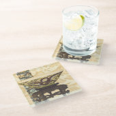 Aziatische tapijt met Bowl- en Drakenontwerp Glazen Onderzetter (Schuin)