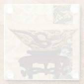 Aziatische tapijt met Bowl- en Drakenontwerp Glazen Onderzetter (Achterkant)