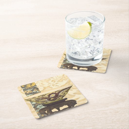 Aziatische tapijt met Bowl- en Drakenontwerp Kartonnen Onderzetters (Insitu)