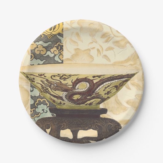 Aziatische tapijt met Bowl- en Drakenontwerp Papieren Bordje (Voorkant)