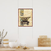 Aziatische tapijt met Bowl- en Drakenontwerp Poster (Keuken)