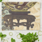 Aziatische tapijt met Bowl- en Drakenontwerp Theedoek (Gevouwen)