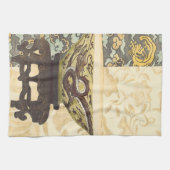 Aziatische tapijt met Bowl- en Drakenontwerp Theedoek (Horizontaal)