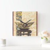 Aziatische tapijt met Bowl- en Drakenontwerp Vierkante Klok (Huis)