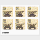 Aziatische tapijt met Bowl- en Drakenontwerp Vierkante Sticker (Vel)