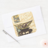 Aziatische tapijt met Bowl- en Drakenontwerp Vierkante Sticker (Envelop)