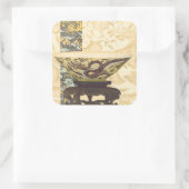 Aziatische tapijt met Bowl- en Drakenontwerp Vierkante Sticker (Tas)