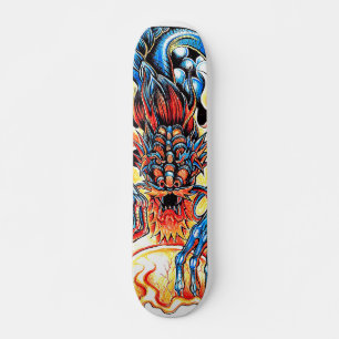 Aziatische tattoo blauwe draak en vlam- en rondwer persoonlijk skateboard