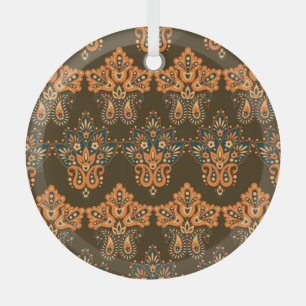 Aziatische Textiel Paisley: Bloemen Illustratie Glas Ornament
