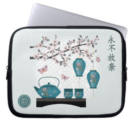 Aziatische thee set lantaarn kersenbloesem ontwerp laptop sleeve