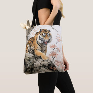 Aziatische tijger traditionele schilderij tote bag