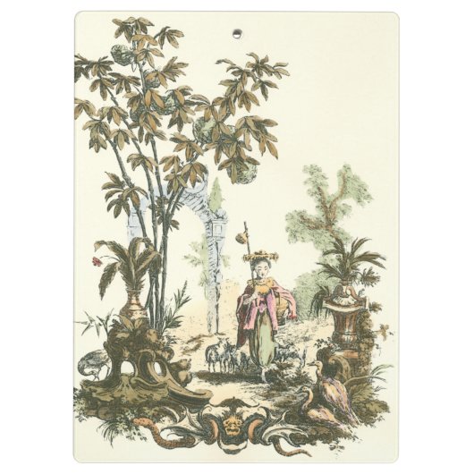 Aziatische tuin met vrouw en dieren klembord (Achterkant)