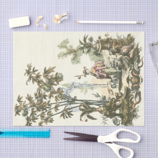 Aziatische tuin met vrouw en dieren tissuepapier (Craft)