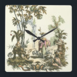 Aziatische tuin met vrouw en dieren vierkante klok<br><div class="desc">Een mooie Aziatische tuin vol dieren,  gevolgd door een waakzame vrouw. De scène doet denken aan de tuin van Eden,  compleet met een slang die in de voorgrond glijdt. Een perfect cadeau voor de wereldbedeelde persoon in je leven!</div>