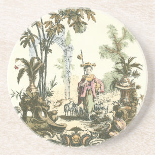 Aziatische tuin met vrouw en dieren zandsteen onderzetter