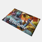 Aziatische Turquoise krijger standbeeld foto welko Deurmat (Schuin)