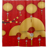 Aziatische ventilatoren en lampen douchegordijn (Voorkant)