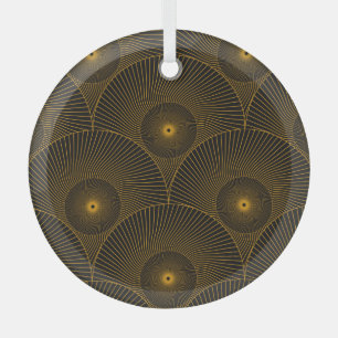 Aziatische veren: goud-zwart naadloos. glas ornament