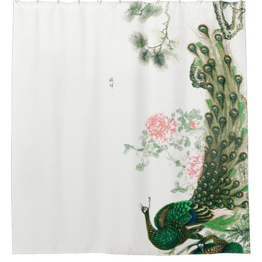 Aziatische voetgangersdieren bloemen wolkenkrabben douchegordijn (Voorkant)