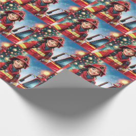 Aziatische Vrouw brandweerman vakantie kerst Cadeaupapier