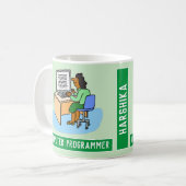 Aziatische Vrouw Computer Programmer met naam. Koffiemok (Voorkant links)