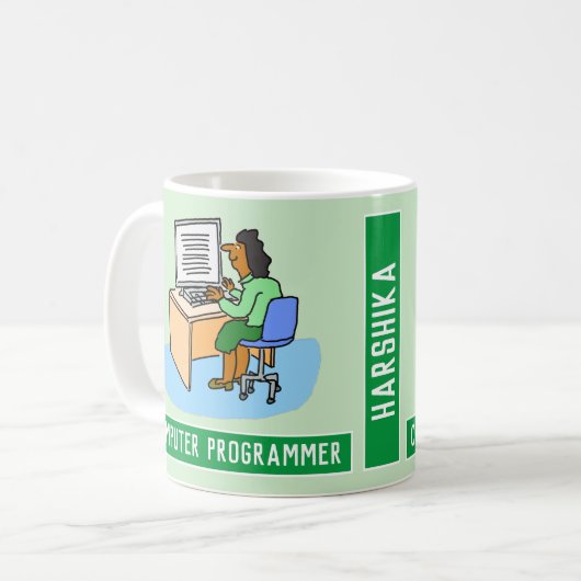Aziatische Vrouw Computer Programmer met naam. Koffiemok (Voorkant links)