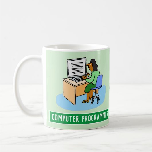 Aziatische Vrouw Computer Programmer met naam. Koffiemok (Links)