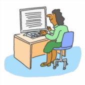 Aziatische vrouw die werkt bij een computer sticke sticker (Voorkant)