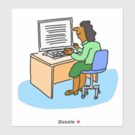 Aziatische vrouw die werkt bij een computer sticke sticker