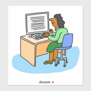 Aziatische vrouw die werkt bij een computer sticke sticker