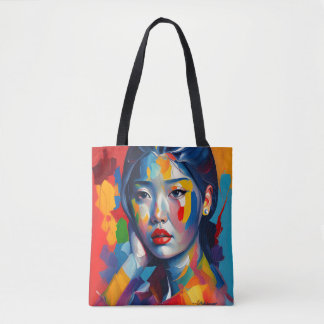 Aziatische vrouw gezicht afbeelding rug tote bag
