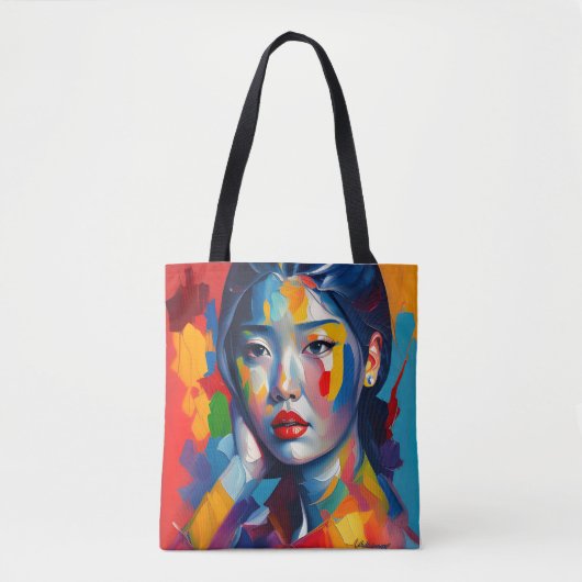 Aziatische vrouw gezicht afbeelding rug tote bag (Voorkant)