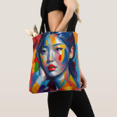 Aziatische vrouw gezicht afbeelding rug tote bag (Dichtbij)
