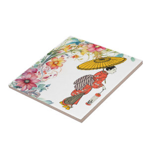 Aziatische Vrouw Keramiek Tegel Tegeltje