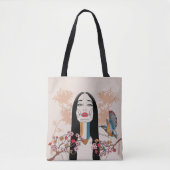 Aziatische vrouw lijnkunst tote tas (Voorkant)
