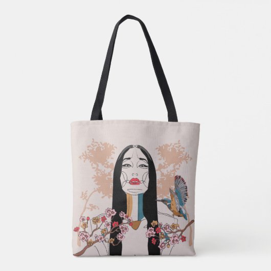 Aziatische vrouw lijnkunst tote tas (Achterkant)