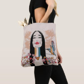 Aziatische vrouw lijnkunst tote tas (Dichtbij)