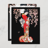 Aziatische vrouw met Cherry Blossom Night Kaart (Voorkant / Achterkant)