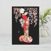 Aziatische vrouw met Cherry Blossom Night Kaart (Staand voorkant)
