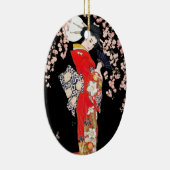 Aziatische vrouw met Cherry Blossom Night Keramisch Ornament (Rechts)