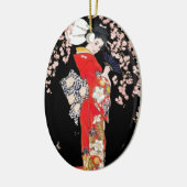 Aziatische vrouw met Cherry Blossom Night Keramisch Ornament (Links)